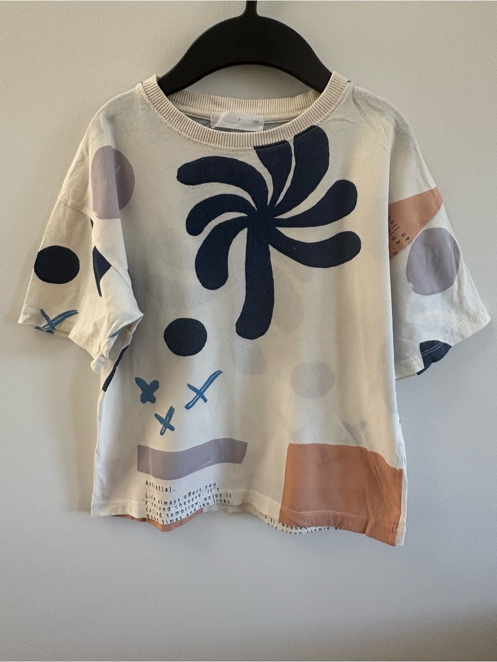 Zara Cream Tee with Navy, Rust and Lavender Abstract Print